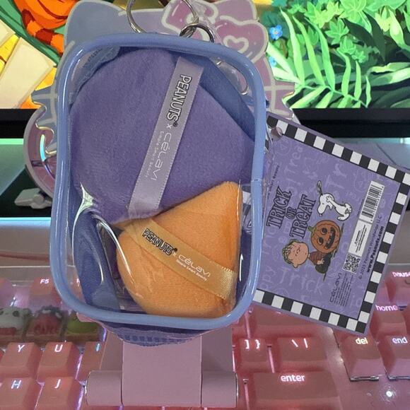 Peanuts x Celavi Makeup Puffs Set 4 Travel Bag Keychain Trick Treat Halloween - Picture 12 of 16